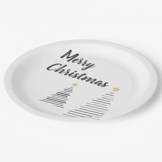 Zwart-witte kerstaven papieren bordje (Gekanteld)