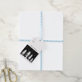Zwart-witte kerstbomen cadeaulabel