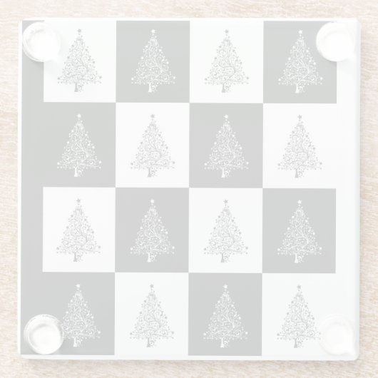 Zwart-witte kerstbomen glazen onderzetter (Achterkant)