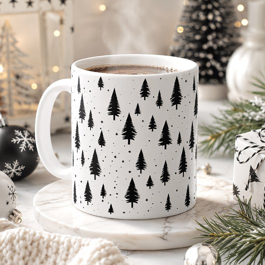 Zwart-Witte Kerstbomen Koffiemok