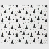 Zwart-witte kerstboom cadeaupapier (Vlak)