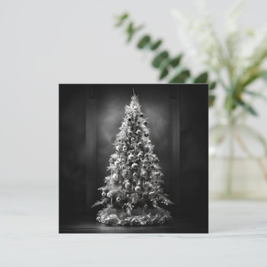 Zwart-witte kerstboom kerstkaart (Staand voorkant)