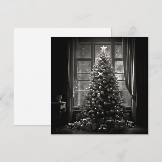 Zwart-witte kerstboom kerstkaart (Voorkant / Achterkant)