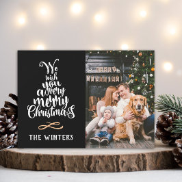 Zwart & Witte Kerstboom Lettering Foto Feestdagenkaart