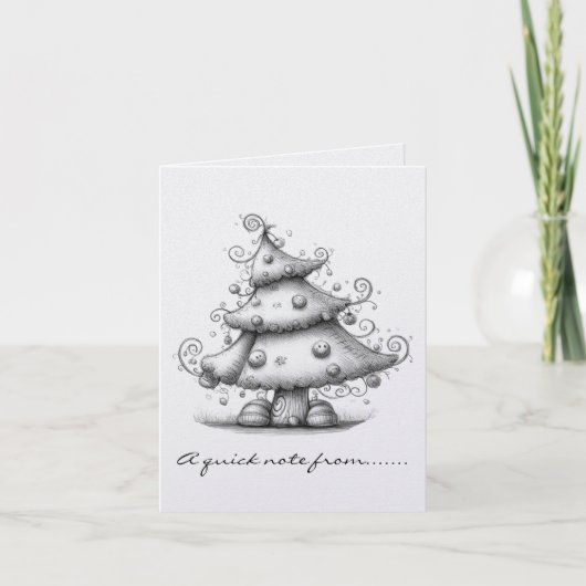 Zwart-witte Kerstboom Notitiekaartje (Voorkant)