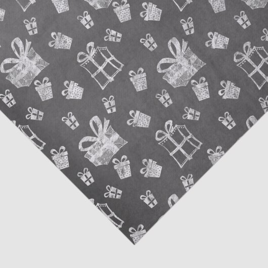 Zwart-witte kerstcadeautjes, alkbordjes tissuepapier (Detail)
