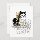 Zwart-witte kerstkat feestdagenkaart (Voorkant / Achterkant)