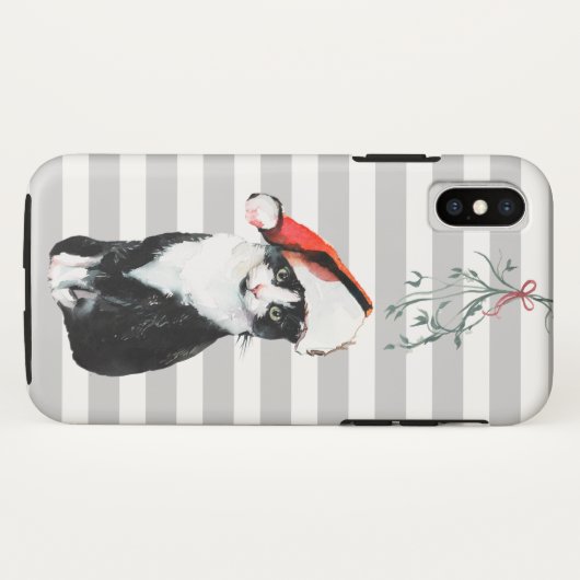 Zwart-witte kerstkat met kerstkleed Case-Mate iPhone case (Achterkant (horizontaal))