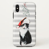 Zwart-witte kerstkat met kerstkleed Case-Mate iPhone case (Achterkant)