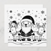 Zwart-witte Kerstman met rendieren Feestdagenkaart (Voorkant / Achterkant)