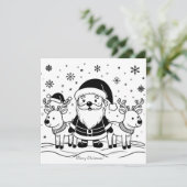 Zwart-witte Kerstman met rendieren Feestdagenkaart (Staand voorkant)