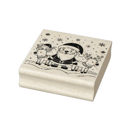 Zwart-witte Kerstman met rendieren Rubberstempel