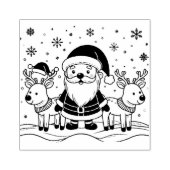 Zwart-witte Kerstman met rendieren Rubberstempel (Afrduk)