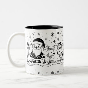 Zwart-witte Kerstman met rendieren Tweekleurige Koffiemok