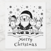 Zwart-witte Kerstman met rendieren Wijn Etiket (Enkel label)