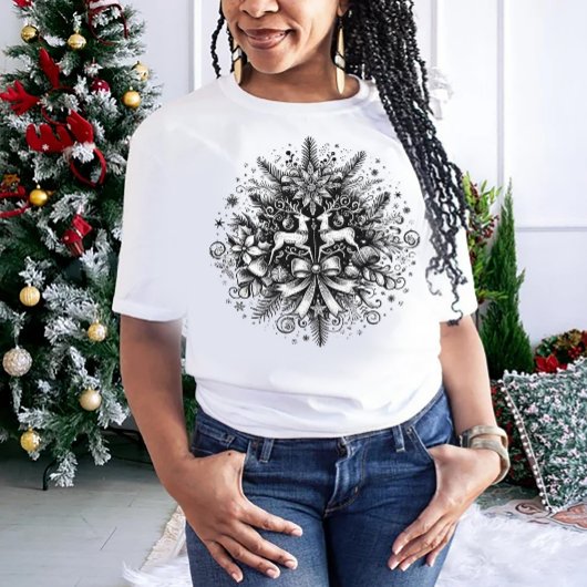 Zwart & Witte Kerstontwerp T-shirt