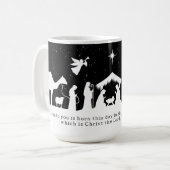 Zwart Witte Kerststal Aangepaste Bijbeltekst Koffiemok (Voorkant links)