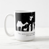 Zwart Witte Kerststal Aangepaste Bijbeltekst Koffiemok (Links)