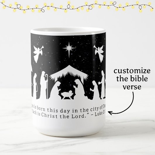 Zwart Witte Kerststal Aangepaste Bijbeltekst Koffiemok