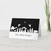 Zwart Witte Kerststal Religieus Kerstfeest Kaart (Voorkant)