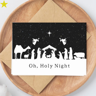 Zwart Witte Kerststal Religieus Kerstfeest Kaart