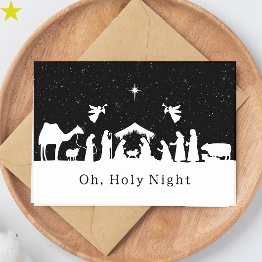 Zwart Witte Kerststal Religieus Kerstfeest Kaart