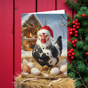 Zwart-witte kip en Kerstgrap Grappig Kaart