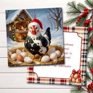 Zwart-witte kip en Kerstgrap Grappig Kaart