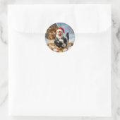 Zwart-witte kip met kerstmuts Kerstmis Ronde Sticker (Tas)