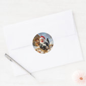 Zwart-witte kip met kerstmuts Kerstmis Ronde Sticker (Envelop)