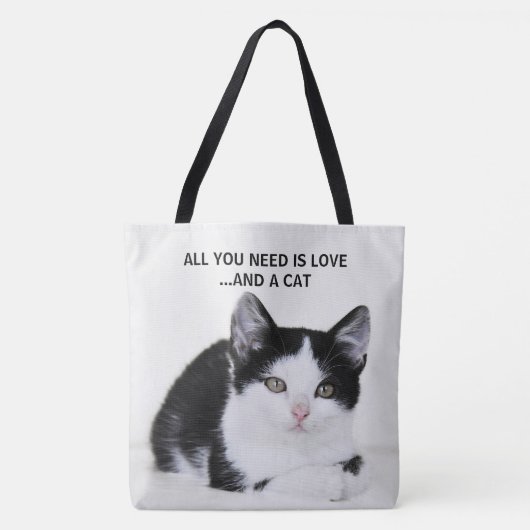 Zwart Witte Kitten All Over Print Tote Tas (Voorkant)