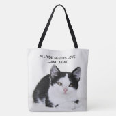 Zwart Witte Kitten All Over Print Tote Tas (Achterkant)