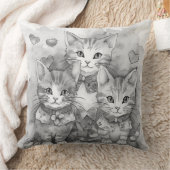 Zwart-witte kittens hartjes kussen (Deken)