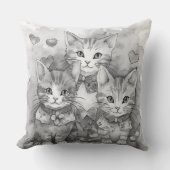 Zwart-witte kittens hartjes kussen (Voorkant)