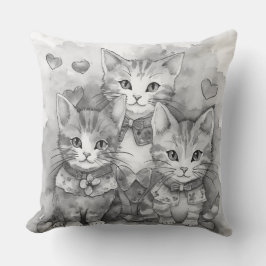 Zwart-witte kittens hartjes kussen