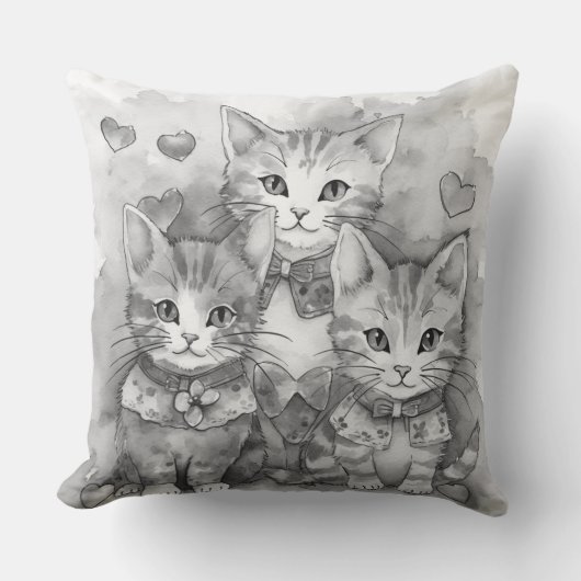 Zwart-witte kittens hartjes kussen (Voorkant)