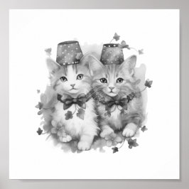 Zwart-witte kittens met petten poster