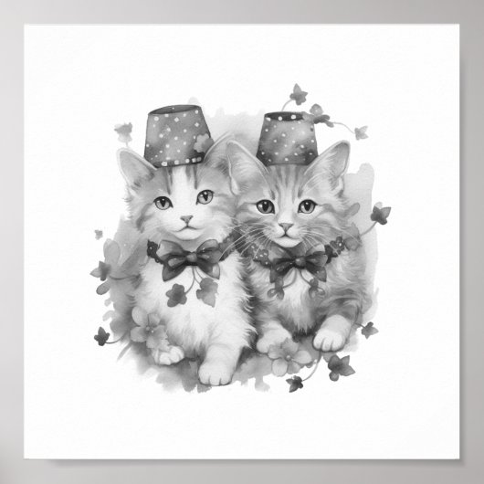Zwart-witte kittens met petten poster (Voorkant)