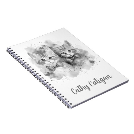 Zwart-witte kittens met strik aangepaste naam notitieboek (Rechterzijde)