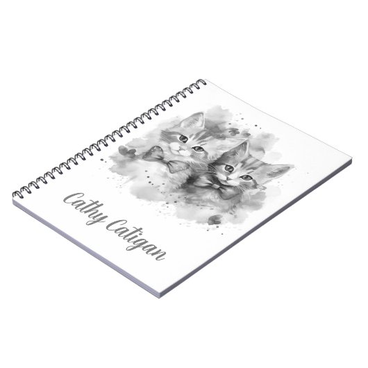 Zwart-witte kittens met strik aangepaste naam notitieboek (Linkerzijde)
