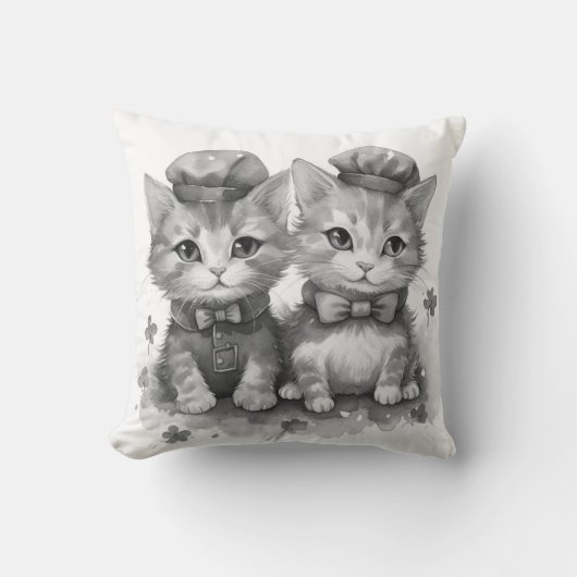 Zwart-witte kittens met strik stropdas en leuke pe kussen (Voorkant)