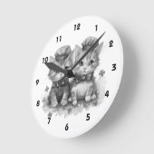 Zwart-witte kittens met strik stropdas en leuke pe ronde klok (Hoek)