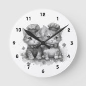 Zwart-witte kittens met strik stropdas en leuke pe ronde klok (Voorkant)