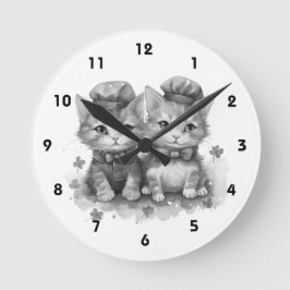 Zwart-witte kittens met strik stropdas en leuke pe ronde klok