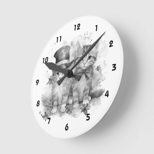 Zwart-witte kittens met strik stropdas en schattig ronde klok (Hoek)