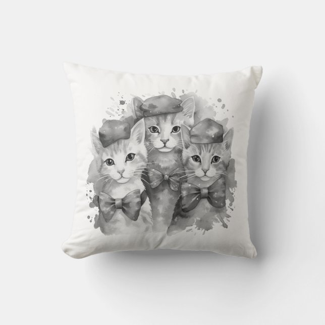 Zwart-witte kittens met strikken en petten kussen (Voorkant)