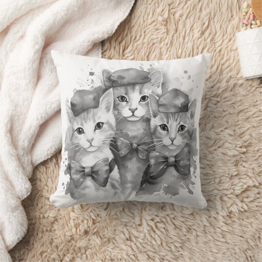 Zwart-witte kittens met strikken en petten kussen (Deken)