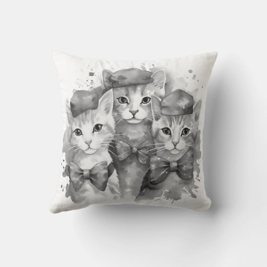 Zwart-witte kittens met strikken en petten kussen (Achterkant)