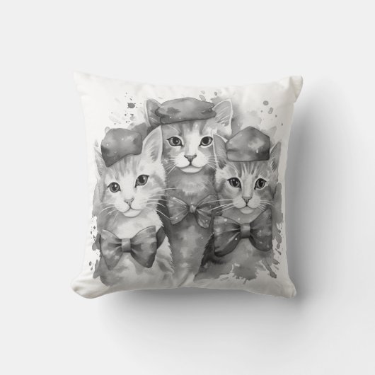Zwart-witte kittens met strikken en petten kussen (Voorkant)