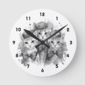 Zwart-witte kittens met strikken en petten ronde klok (Voorkant)